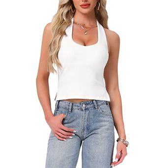 Halter Tops for Women's Summer Sweetheart Neck Backless Sleeveless Cropped Tank Top