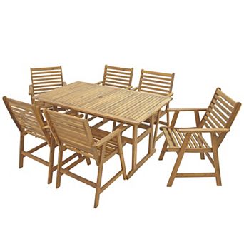 Sunnydaze Hatteras Acacia Wood 7 pc Outdoor Dining Set - Natural Oil