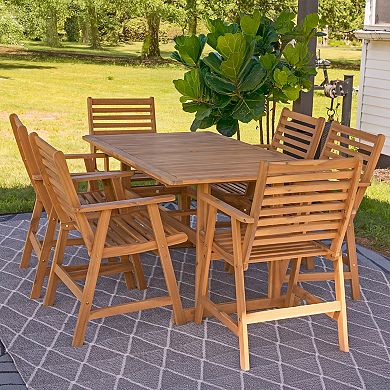 Sunnydaze Hatteras Acacia Wood 7-Piece Outdoor Dining Set - Natural Oil
