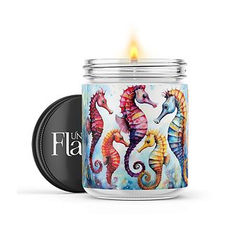Seahorses Watercolor 16-oz Candle Jar - Black Ice
