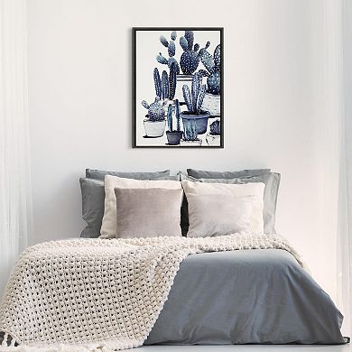 Sylvie Blue Potted Cacti Framed Canvas