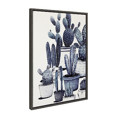 Sylvie Blue Potted Cacti Framed Canvas