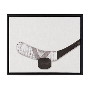Sylvie Horizontal Hockey Stick And Puck Portrait Framed Canvas