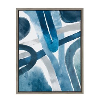 Sylvie Abstract Blue And Gray Watercolor Framed Canvas