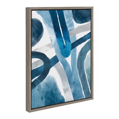 Sylvie Abstract Blue And Gray Watercolor Framed Canvas