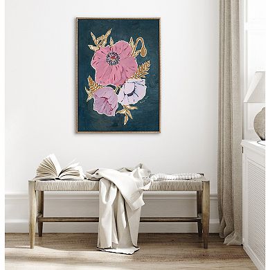 Sylvie Beaded Three Purple Poppies Framed Canvas by Mackenzie Nelson