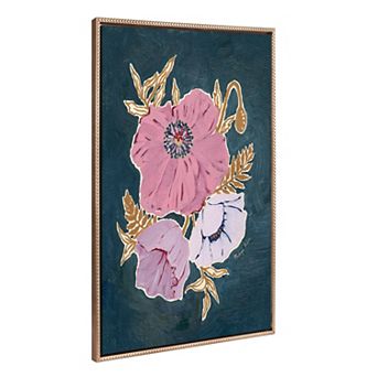 Sylvie Beaded Three Purple Poppies Framed Canvas by Mackenzie Nelson