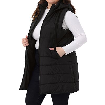 Women's Plus Size Long Puffer Vest Hooded Zip Up Sleeveless - Main Image