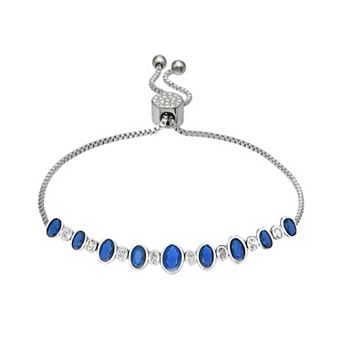 Brilliance Silver-Tone Simulated Sapphire & Cubic Zirconia Adjustable Bracelet