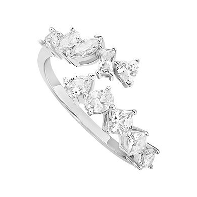 PRIMROSE Sterling Silver Cubic Zirconia Bypass Ring