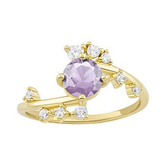 PRIMROSE Sterling Silver Cubic Zirconia Cluster Bypass Ring