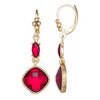 Napier Gold Tone Linear Simulated Red Crystal Drop Earrings