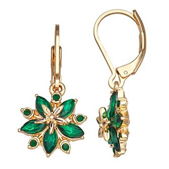 Napier Gold-Tone Holiday Flower Drop Earrings