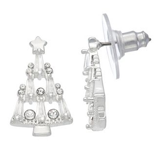 Napier Silver Tone Cubic Zirconia Christmas Tree Stud Earrings