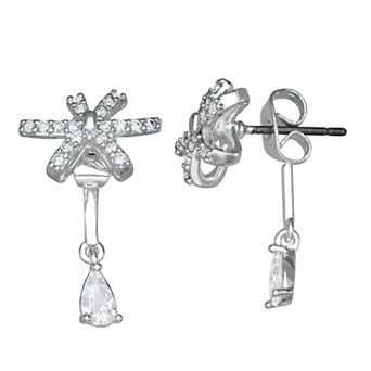 Napier Silver Tone Cubic Zirconia Bow Drop Earrings