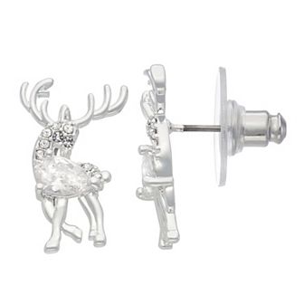 Napier Silver Tone Cubic Zirconia Reindeer Stud Earrings