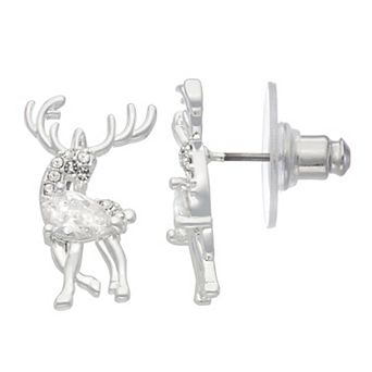 Napier Silver Tone Cubic Zirconia Reindeer Stud Earrings
