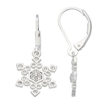 Napier Silver Tone Cubic Zirconia Snowflake Drop Leverback Earrings