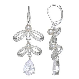Napier Silver Tone Cubic Zirconia Bow Linear Drop Earrings