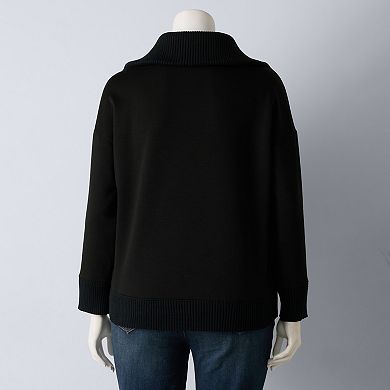 Plus Size Simply Vera Vera Wang Mixed Media Half Zip Scuba Sweater