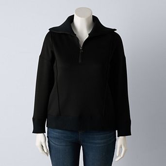 Plus Size Simply Vera Vera Wang Mixed Media Half Zip Scuba Sweater