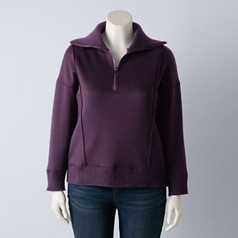 Plus Size Simply Vera Vera Wang Mixed Media Half Zip Scuba Sweater