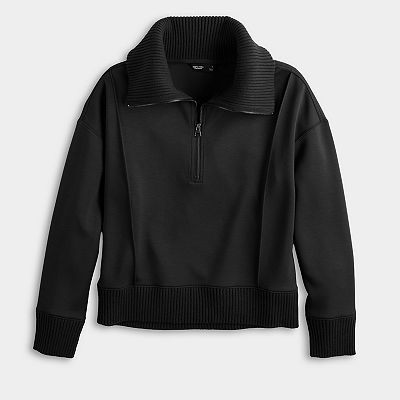 Petite Simply Vera Vera Wang Mixed Media Scuba Half Zip Sweater