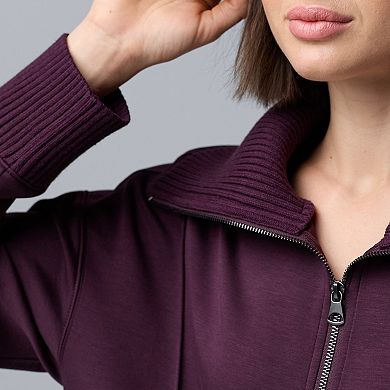 Women's Simply Vera Vera Wang Mixed Media Half-Zip Scuba Sweater