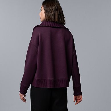 Women's Simply Vera Vera Wang Mixed Media Half-Zip Scuba Sweater