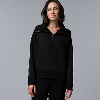 Women's Simply Vera Vera Wang Mixed Media Half-Zip Scuba Sweater