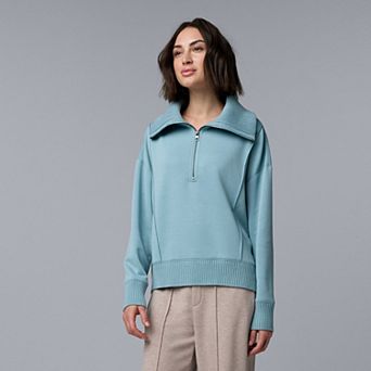 Women's Simply Vera Vera Wang Mixed Media Half-Zip Scuba Sweater