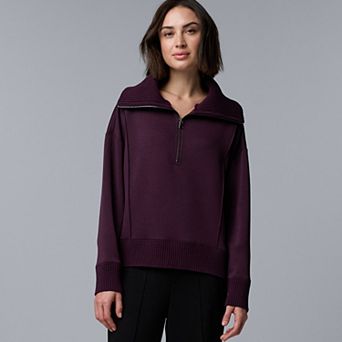 Women's Simply Vera Vera Wang Mixed Media Half-Zip Scuba Sweater