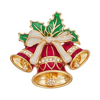 Napier Gold Tone Holiday Bells Pin