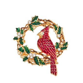 Napier Gold Tone Cardinal Wreath Pin