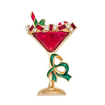 Napier Gold Tone Holiday Martini Pin