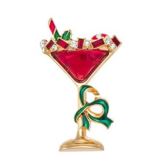 Napier Gold Tone Holiday Martini Pin