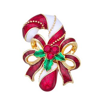 Napier Gold Tone Holiday Candy Cane Pin