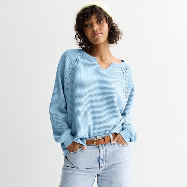 Juniors' SO® Oversized Crochet Trim Pullover