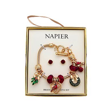 Napier Gold Tone Charm Bracelet & Stud Earring Set