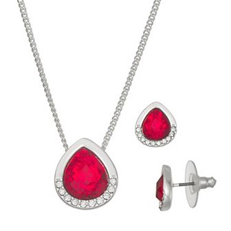 Napier Silver Tone Stone Necklace & Earring Set