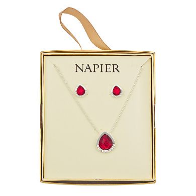 Napier Silver Tone Stone Necklace & Earring Set