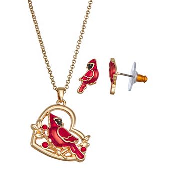 Napier Gold Tone Cardinal Necklace & Earring Set
