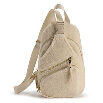 madden girl Fuzzy Sling Bag With Multiple Zipper Compartments