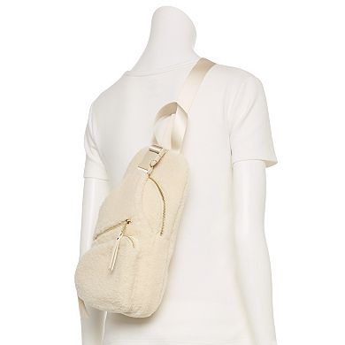 Madden Girl Fuzzy Sling Bag With Multiple Zipper Compartments