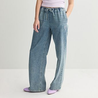 Juniors' Vanilla Cozy Embroidery Pull-On Jeans