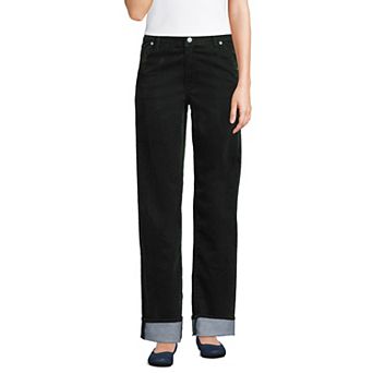 Women's Lands' End Flocked Denim Mid Rise Relaxed Straight Leg Cuff Jeans