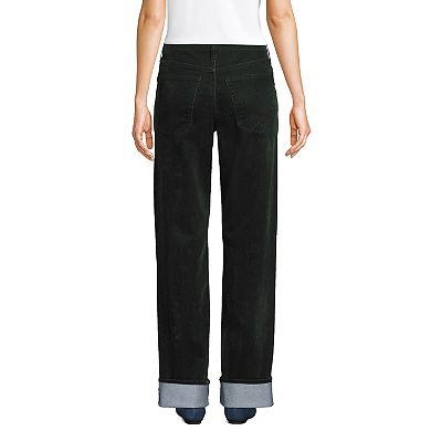 Petite Lands' End Flocked Denim Mid Rise Relaxed Straight Leg Cuff Jeans