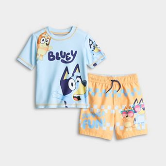 Baby & Toddler Boy Bluey 2 pc Rashguard & Swim Trunks Set