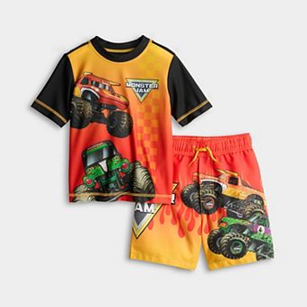 Toddler Boy Monster Jam 2 pc Rashguard & Swim Trunks Set