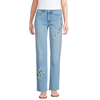 Women's Lands' End Mid Rise Relaxed Straight Leg Embroidered Jeans